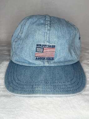 Vintage Britches American Great Outdoors USA Flag Denim Leather Strapback Hat